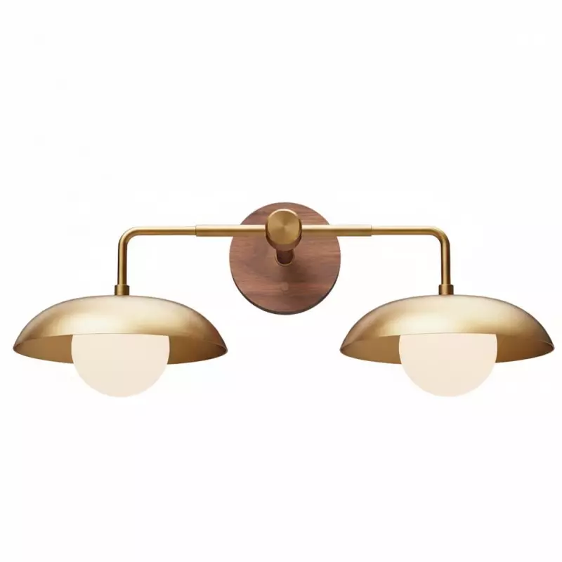 Katya Minimalist Wood Metal Double Dome Wall Sconce