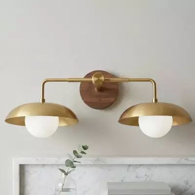 Katya Mid-century Wood Metal Double Dome Wall Sconce
