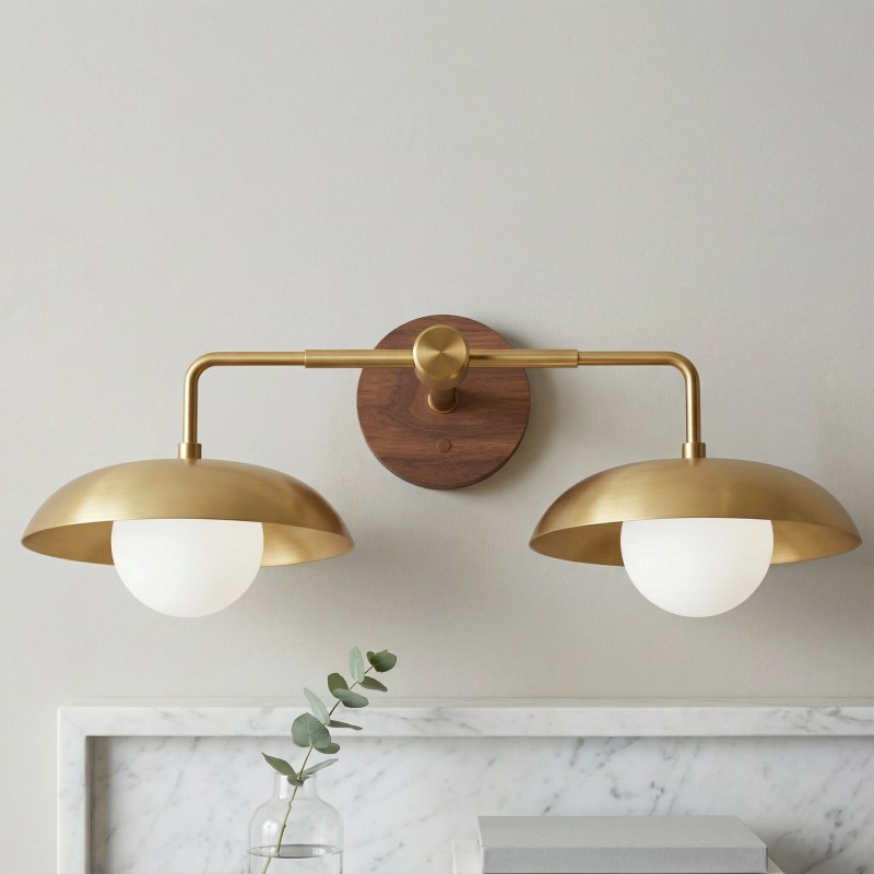 Katya Minimalist Wood Metal Double Dome Wall Sconce
