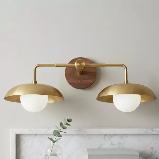 Katya Mid-century Wood Metal Double Dome Wall Sconce