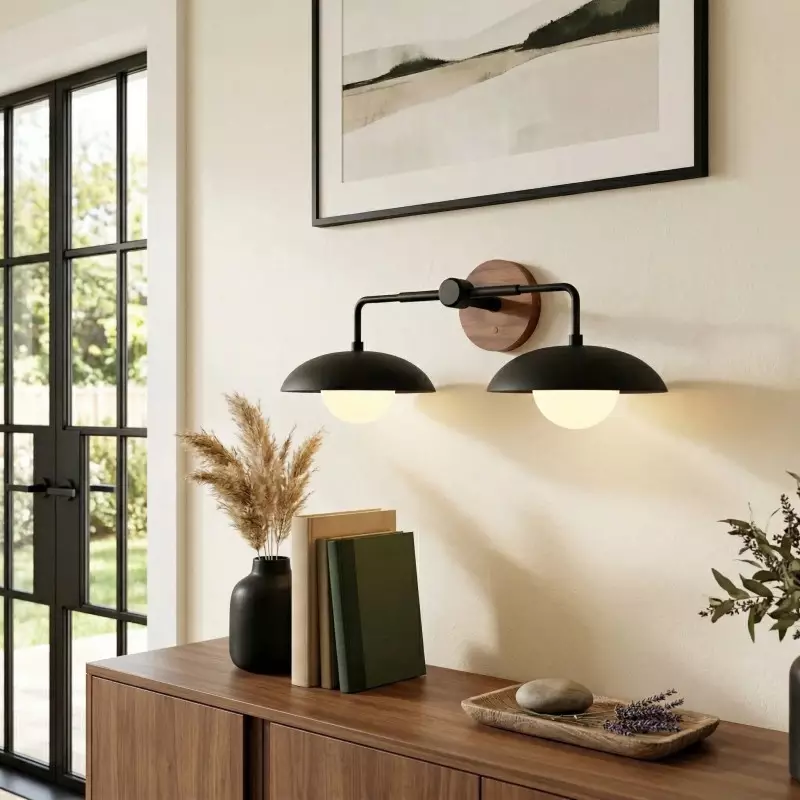 Katya Minimalist Wood Metal Double Dome Wall Sconce