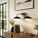 Katya Minimalist Wood Metal Double Dome Wall Sconce