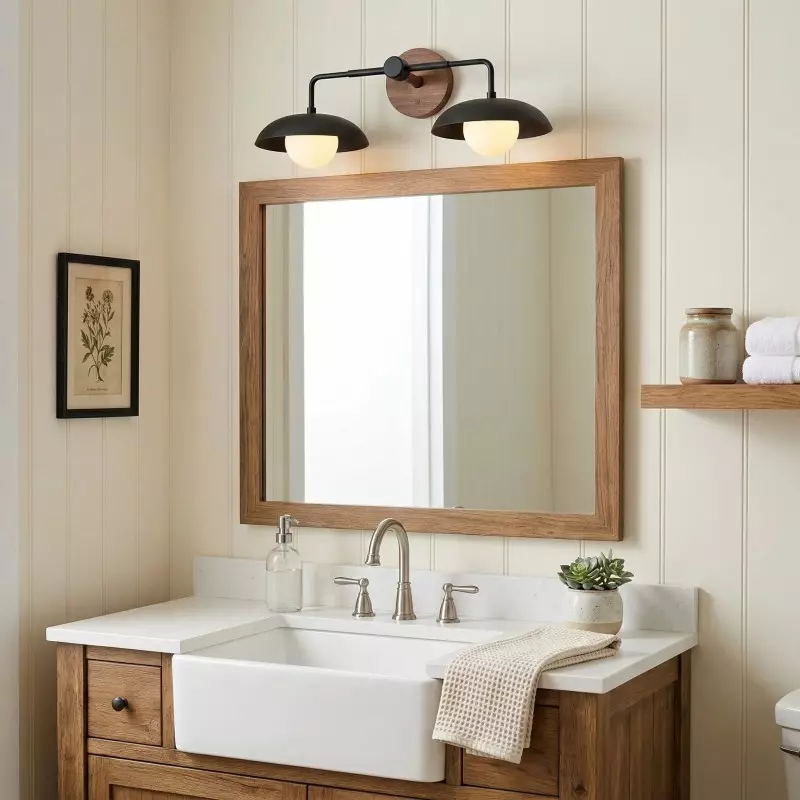 Katya Mid-century Wood Metal Double Dome Wall Sconce