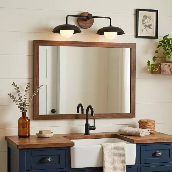 Katya Minimalist Wood Metal Double Dome Wall Sconce