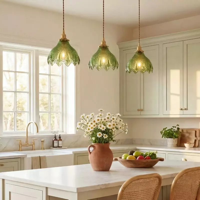 Gyran Retro Brass Lace Glass Pendant Light