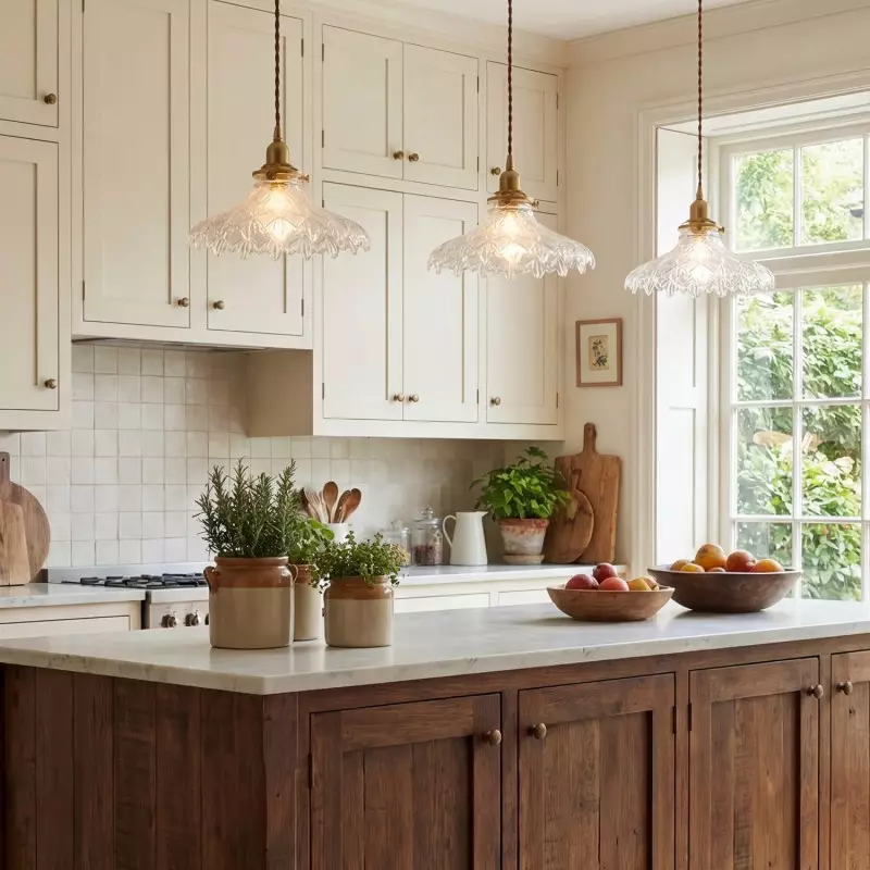 Gyran Retro Brass Lace Glass Pendant Light