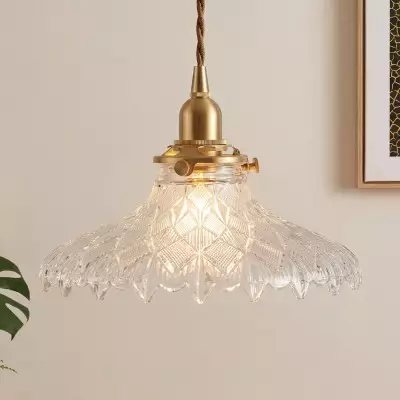 Gyran Retro Brass Lace Glass Pendant Light