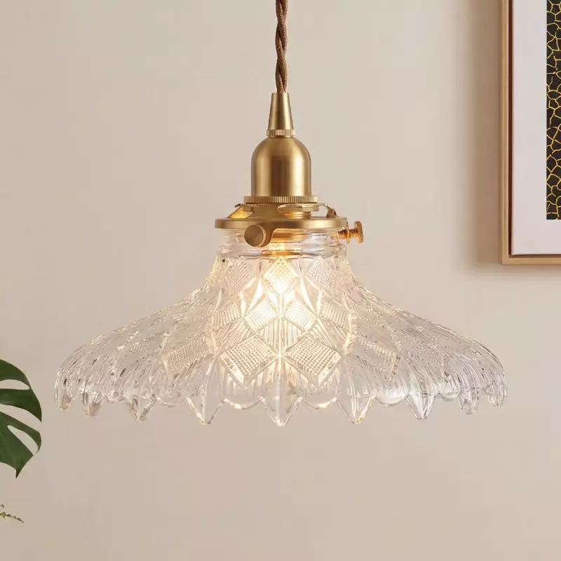 Gyran Retro Brass Lace Glass Pendant Light