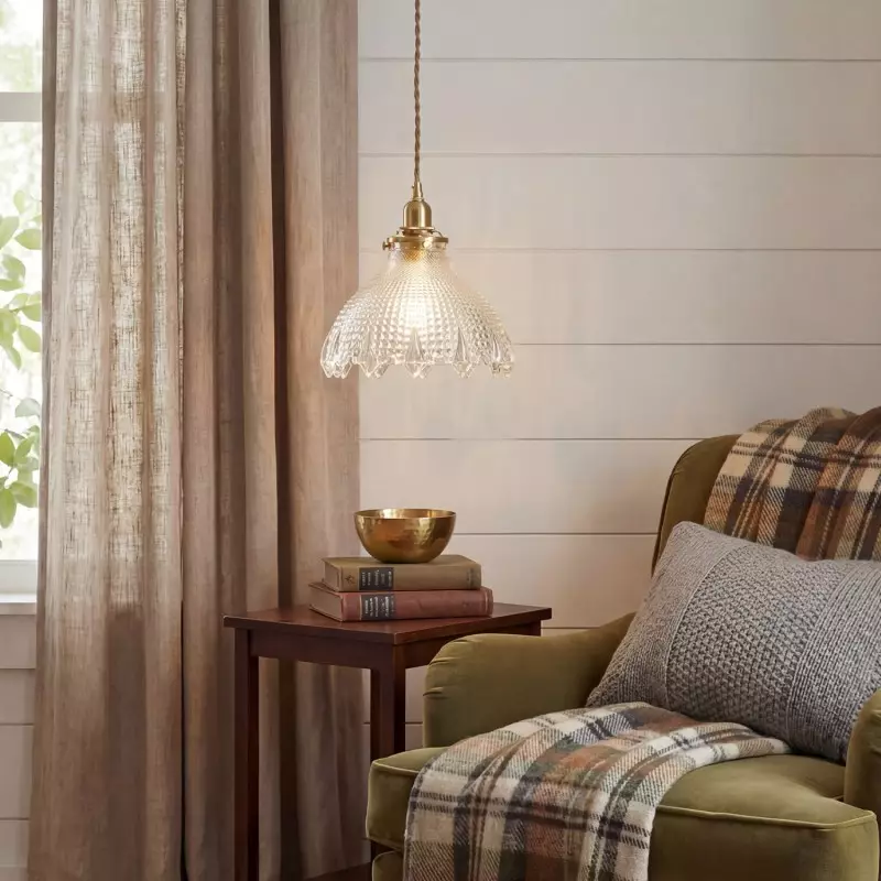 Gyran Retro Brass Lace Glass Pendant Light