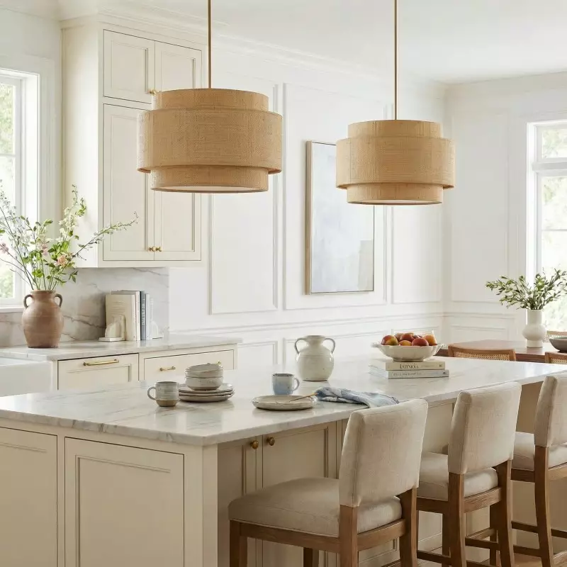 Orlaith Bohemian Rattan Tiered Drum Pendant Light