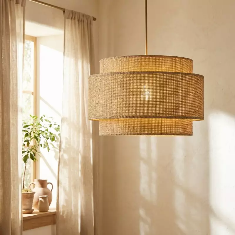 Orlaith Bohemian Rattan Tiered Drum Pendant Light