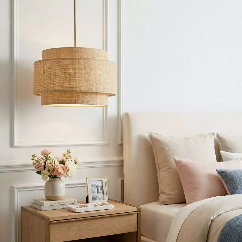 Orlaith Bohemian Rattan Tiered Drum Pendant Light