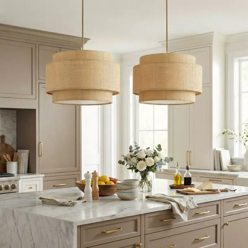 Orlaith Bohemian Rattan Tiered Drum Pendant Light