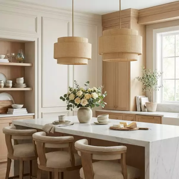 Orlaith Bohemian Rattan Tiered Drum Pendant Light