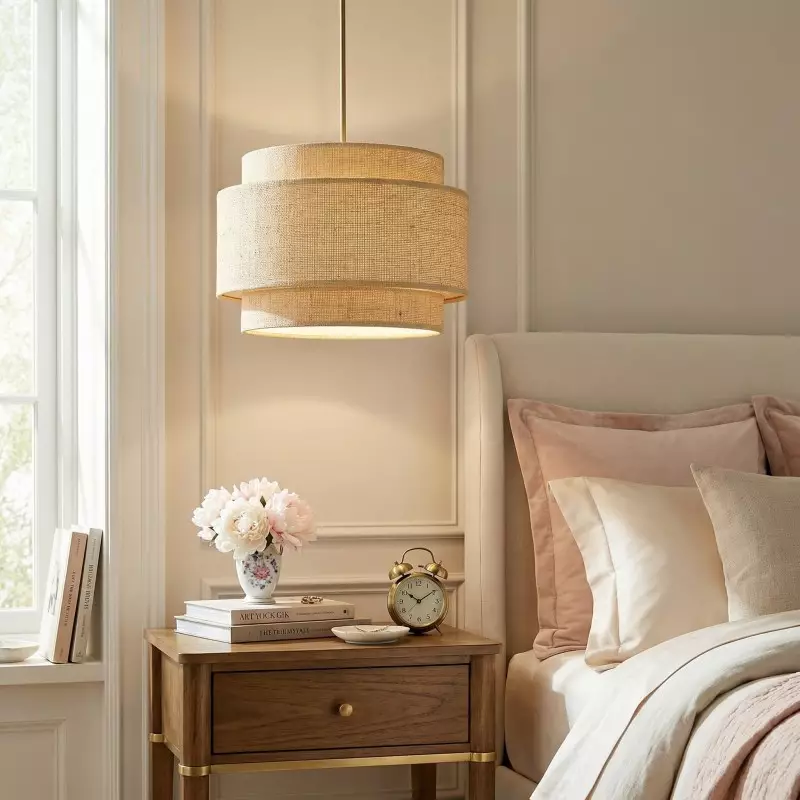 Orlaith Bohemian Rattan Tiered Drum Pendant Light