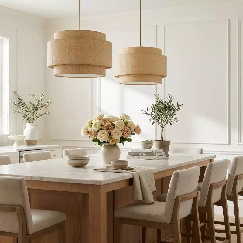 Orlaith Bohemian Rattan Tiered Drum Pendant Light