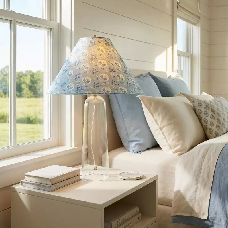 Paxton Vintage Linen Clear Glass Cylindrical Table Lamp