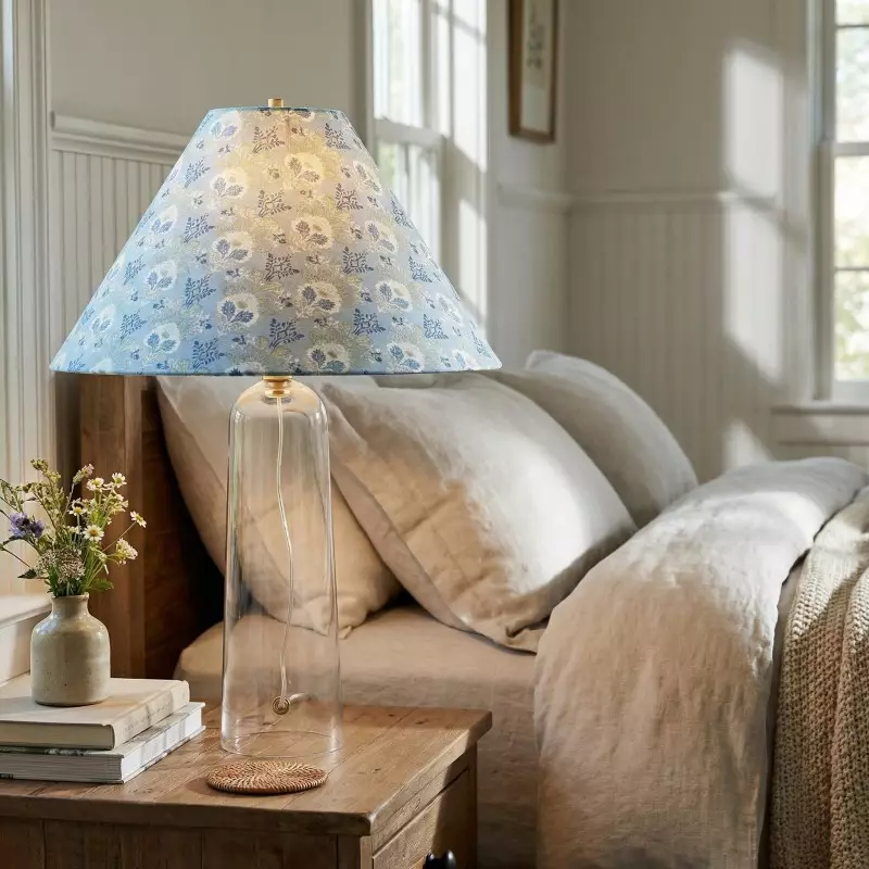 Paxton Vintage Linen Clear Glass Cylindrical Table Lamp