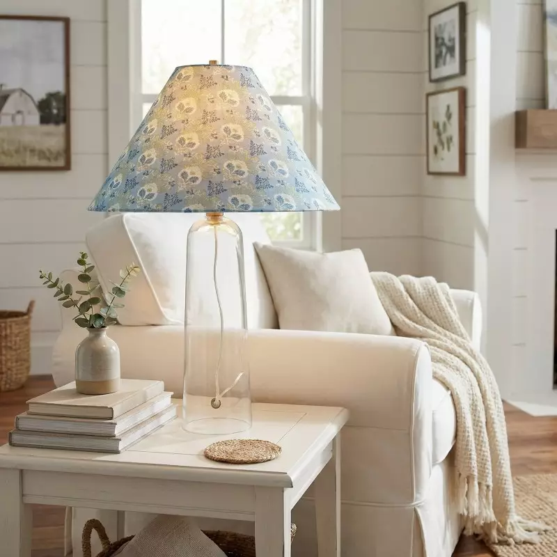 Paxton Vintage Linen Clear Glass Cylindrical Table Lamp