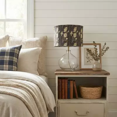 Waylon Vintage Floral Drum Shade Clear Glass Table Lamp