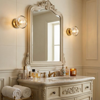 Brenna Modern Brass Cast Glass Dome Wall Sconce and Flush Mount