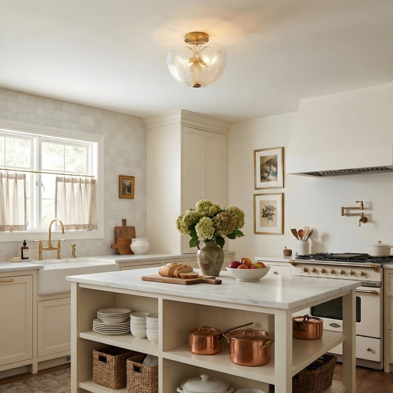 Danica Mid-century  Glass Leaf Round Flush Mount Ceiling Light