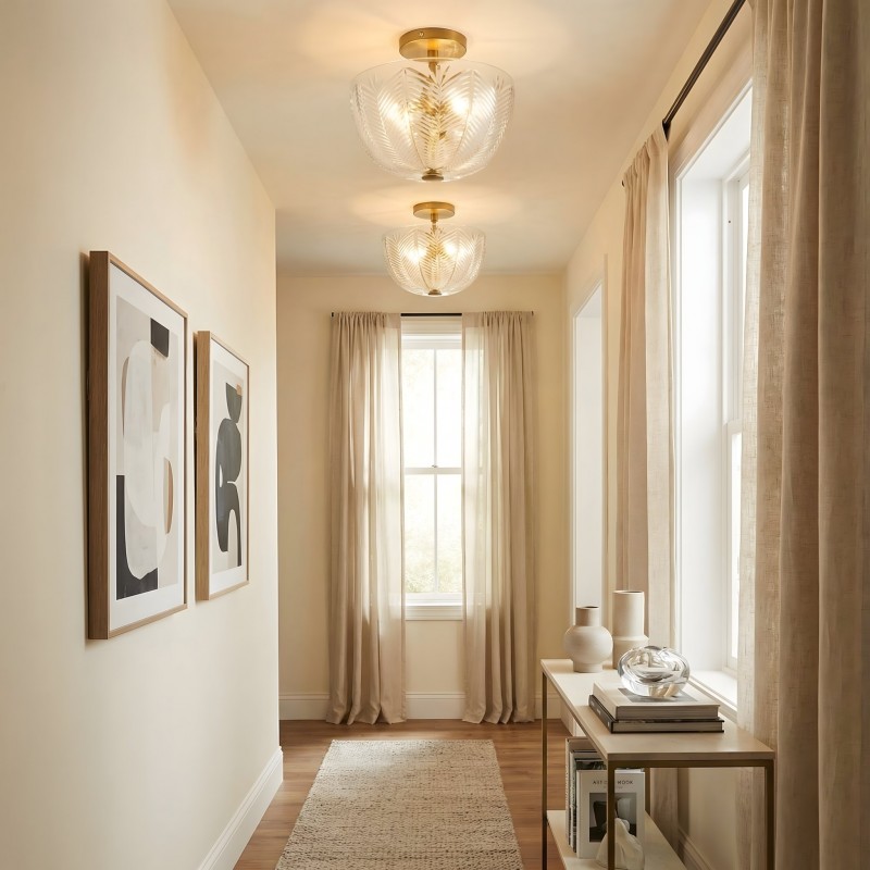 Danica Mid-century  Glass Leaf Round Flush Mount Ceiling Light