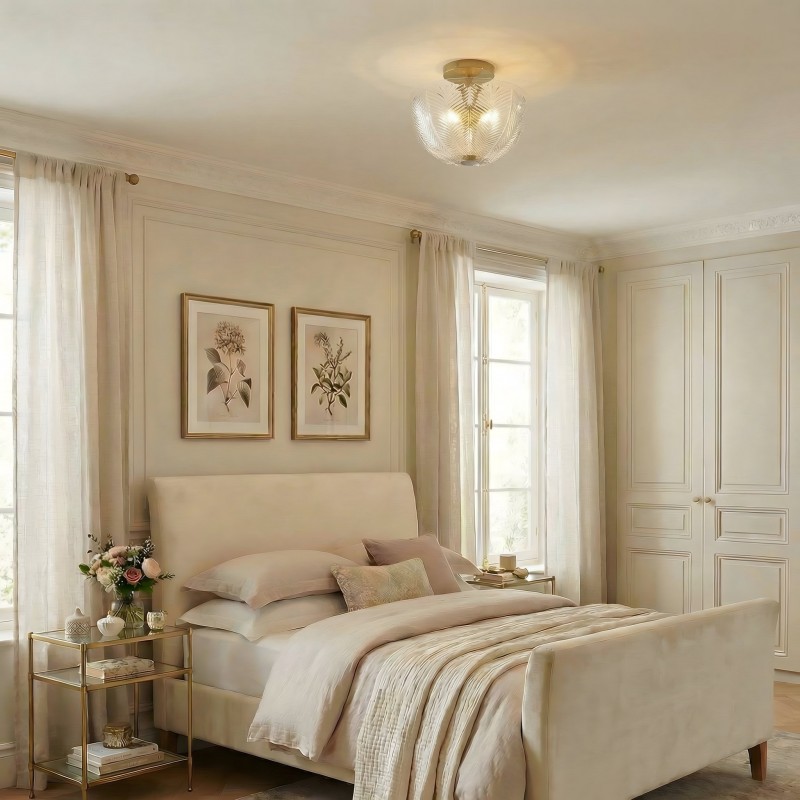 Danica Mid-century  Glass Leaf Round Flush Mount Ceiling Light