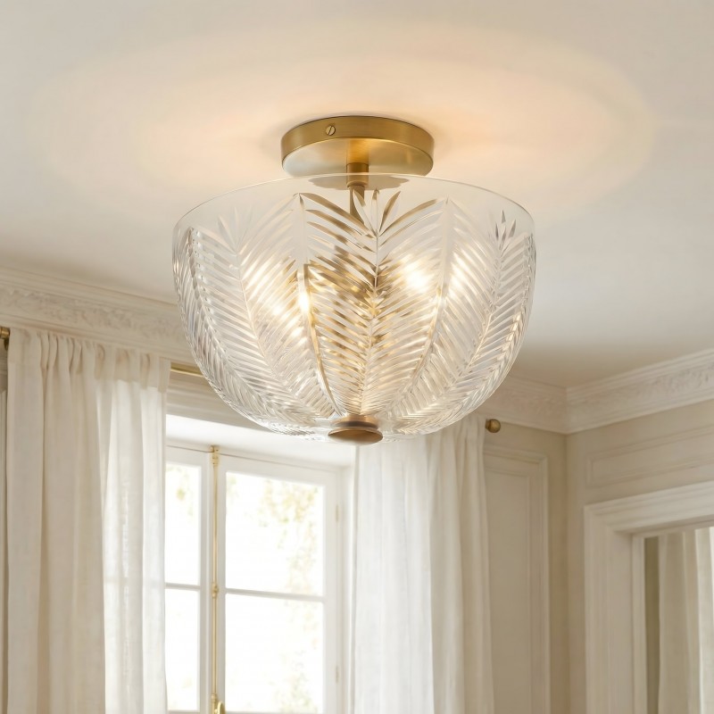 Danica Mid-century  Glass Leaf Round Flush Mount Ceiling Light