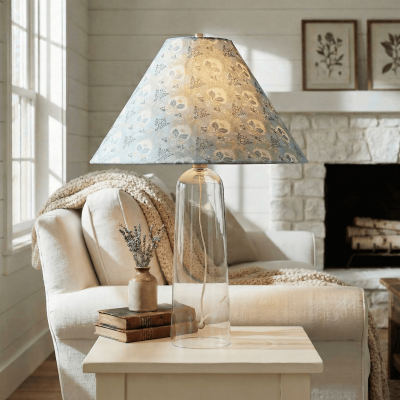 Paxton Vintage Linen Clear Glass Cylindrical Table Lamp
