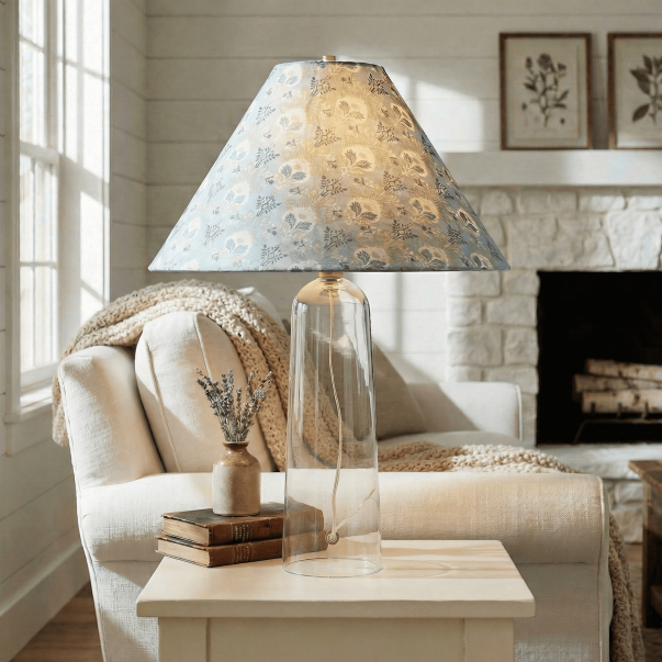 Paxton Vintage Linen Clear Glass Cylindrical Table Lamp