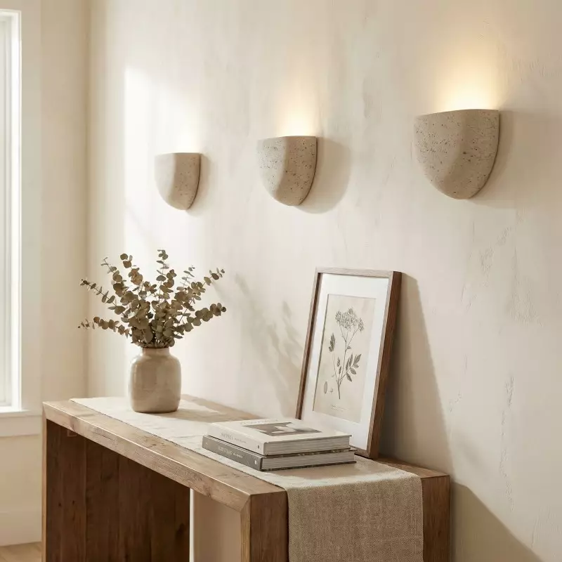 Farlan Wabi-Sabi Travertine Semi-Circular Wall Light