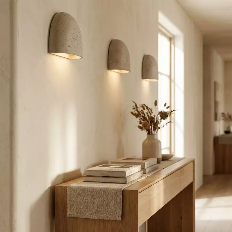 Farlan Wabi-Sabi Travertine Semi-Circular Wall Light