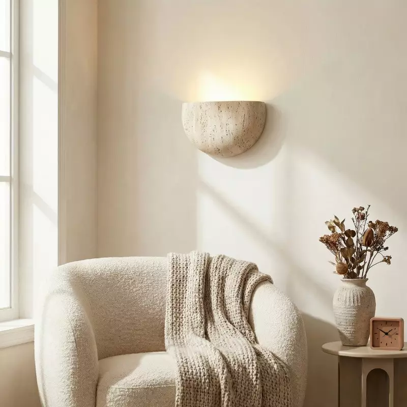 Farlan Wabi-Sabi Travertine Semi-Circular Wall Light