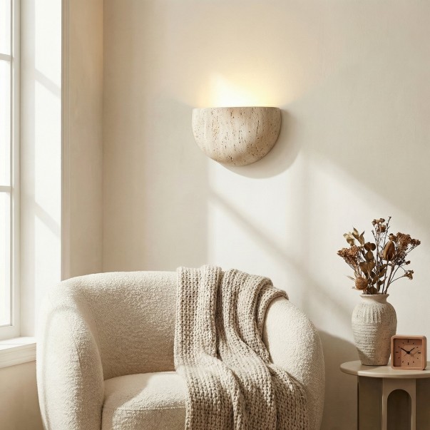 Farlan Wabi-Sabi Travertine Semi-Circular Wall Light