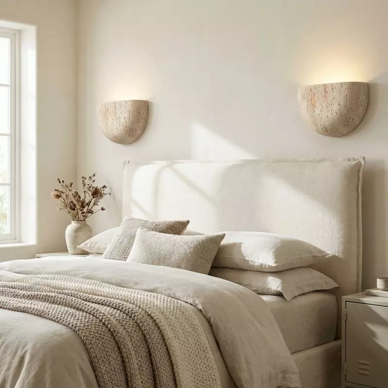 Farlan Wabi-Sabi Travertine Semi-Circular Wall Light