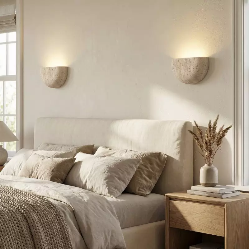 Farlan Wabi-Sabi Travertine Semi-Circular Wall Light