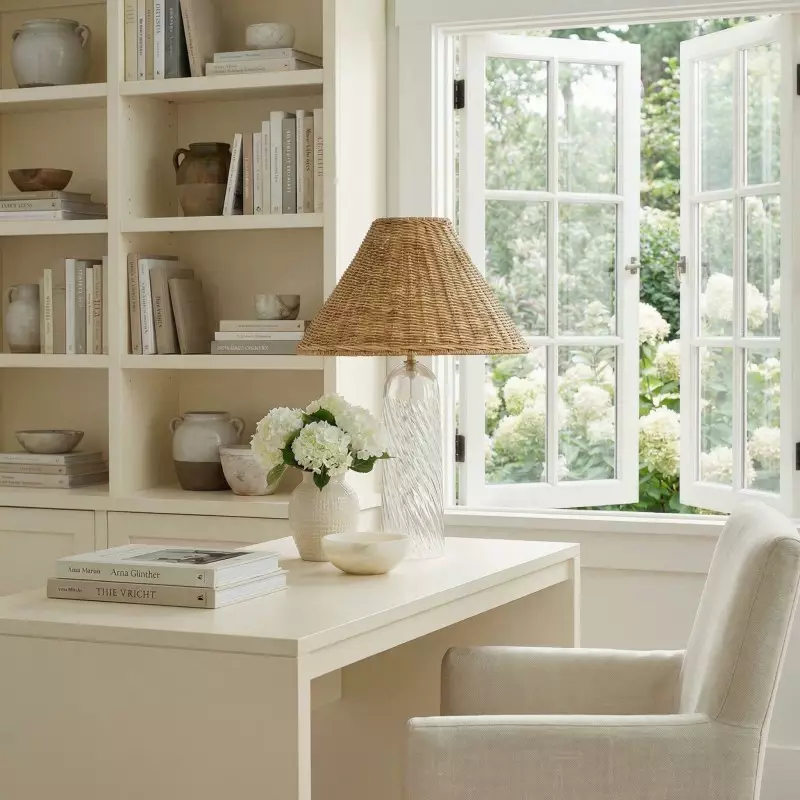 Gunner Boho Natural Rattan & Clear Glass Cylindrical Table Lamp