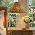 Gunner Boho Natural Rattan & Clear Glass Cylindrical Table Lamp