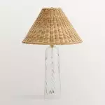 Gunner Boho Natural Rattan & Clear Glass Cylindrical Table Lamp