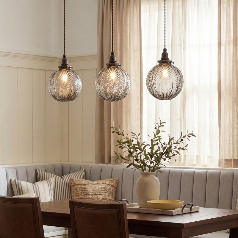 Logana Vintage Feather Texture Glass Globe Pendant Light