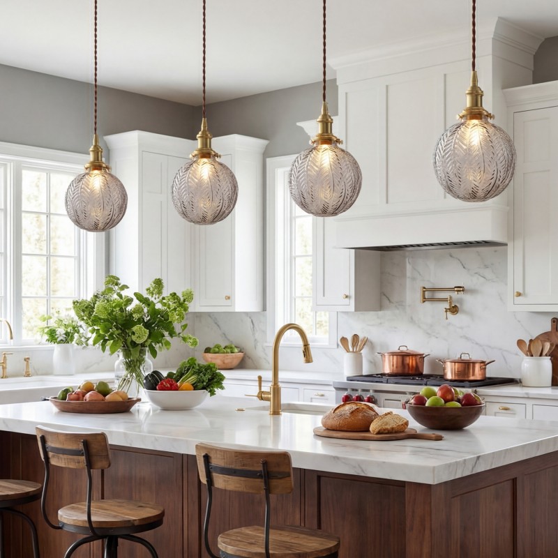 Logana Vintage Feather Texture Glass Globe Pendant Light