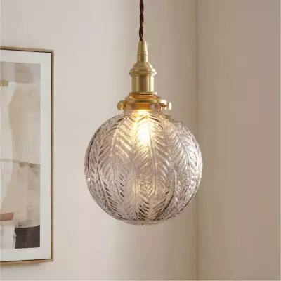 Logana Vintage Feather Texture Glass Globe Pendant Light