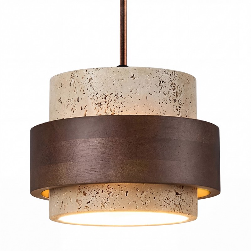 Timothy Wabi Sabi Cylindrical Travertine Pendant Light