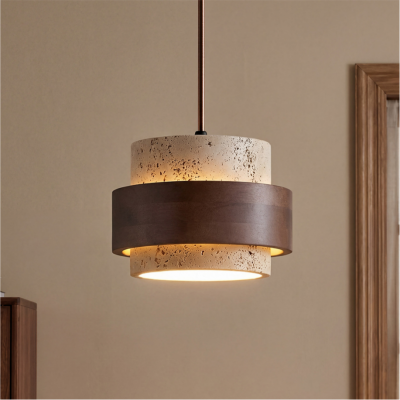 Timothy Wabi Sabi Cylindrical Travertine Pendant Light