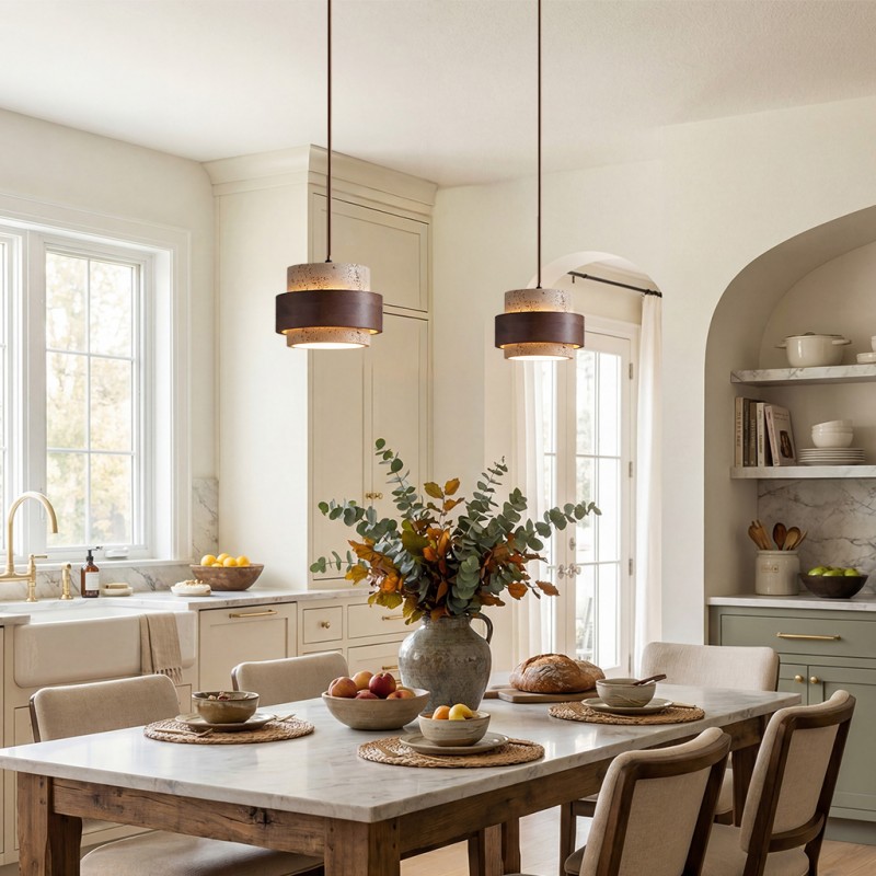 Timothy Wabi Sabi Cylindrical Travertine Pendant Light