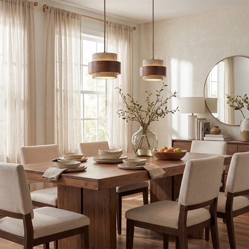 Timothy Wabi Sabi Cylindrical Travertine Pendant Light