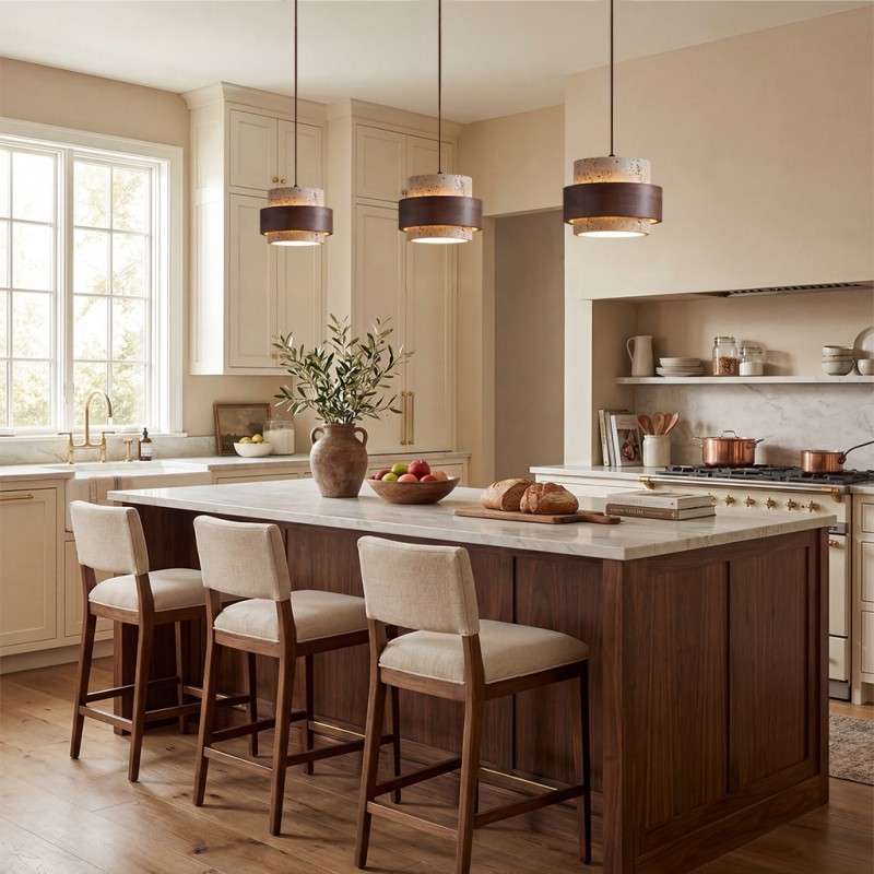 Timothy Wabi Sabi Cylindrical Travertine Pendant Light