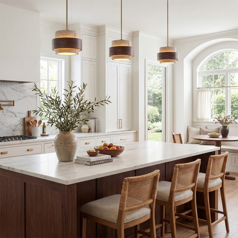 Timothy Wabi Sabi Cylindrical Travertine Pendant Light