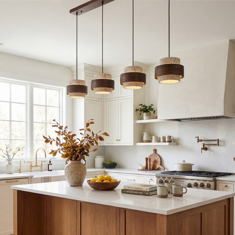 Timothy Wabi Sabi Cylindrical Travertine Pendant Light